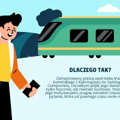 Podróżnik z plecakiem obok zielonego pociągu, gotowy na wyprawę inspirowaną eic 8100.